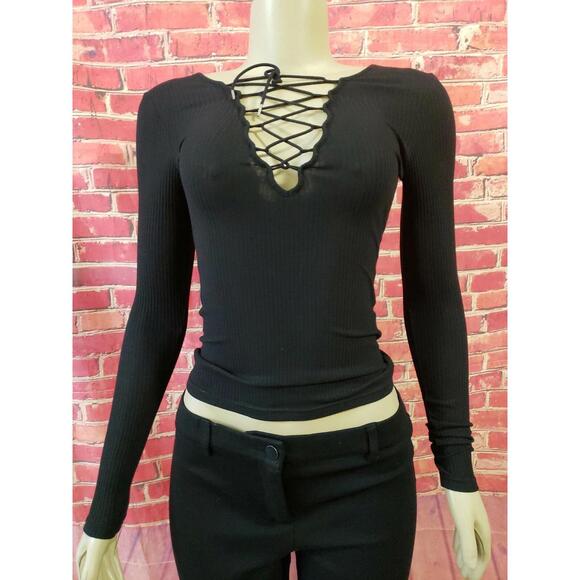 Kyna Collection Designed in Paris Black Ribbed Women's Top Sweater Sz Small #1 - Picture 2 of 9